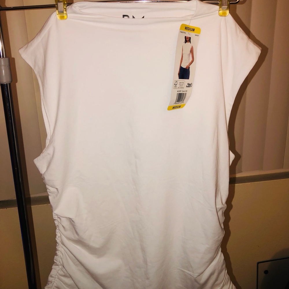 Rebecca Minkoff White Sleeveless Side-Ruched Tank